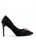 Faux suede pump with heel