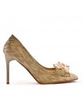 Faux suede pump with heel