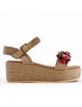 Wedge sandal in mixed materials for women
