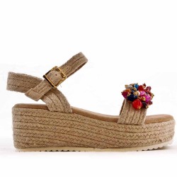 Wedge sandal in mixed materials for women