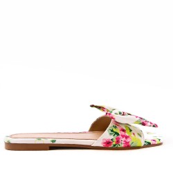 Faux leather slide with floral pattern for women