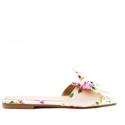 Faux leather slide with floral pattern for women