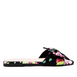 Faux leather slide with floral pattern for women