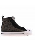 High-top sneaker in mixed material with lace-up for women