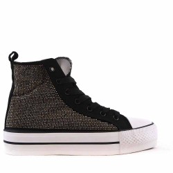 High-top sneaker in mixed material with lace-up for women