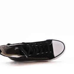 High-top sneaker in mixed material with lace-up for women