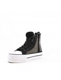 High-top sneaker in mixed material with lace-up for women