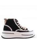 High-top sneaker in mixed material with lace-up for women