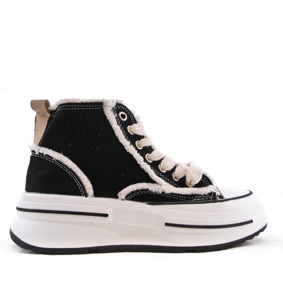 High-top sneaker in mixed material with lace-up for women