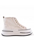 High-top sneaker in mixed material with lace-up for women