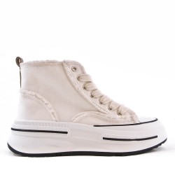 High-top sneaker in mixed material with lace-up for women