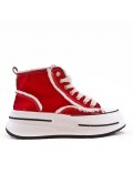 High-top sneaker in mixed material with lace-up for women