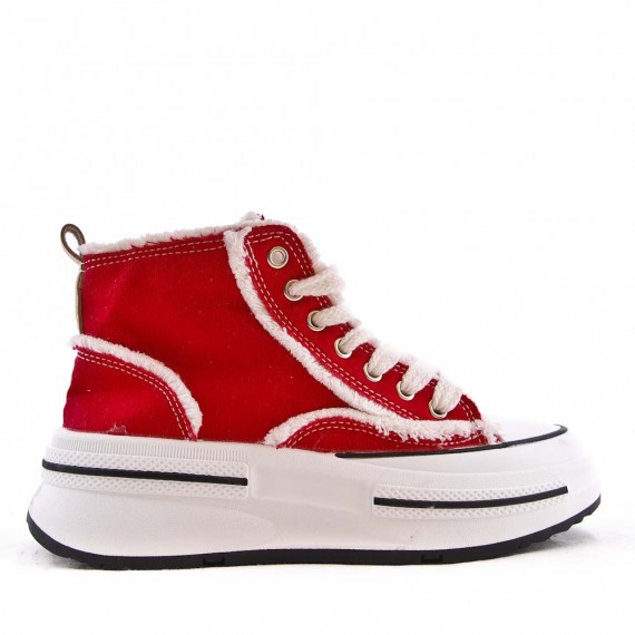 High-top sneaker in mixed material with lace-up for women