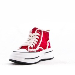 High-top sneaker in mixed material with lace-up for women