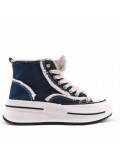 High-top sneaker in mixed material with lace-up for women