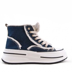 High-top sneaker in mixed material with lace-up for women