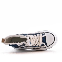 High-top sneaker in mixed material with lace-up for women