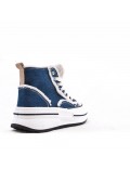 High-top sneaker in mixed material with lace-up for women