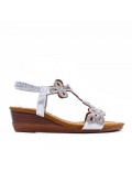 Mixed material wedge sandal for women