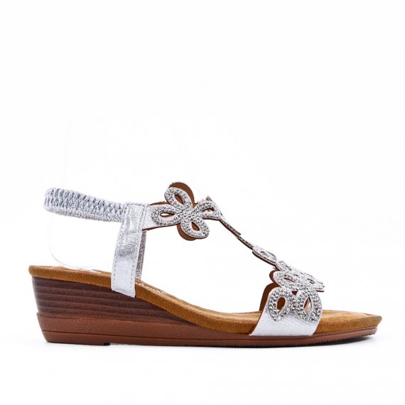 Mixed material wedge sandal for women