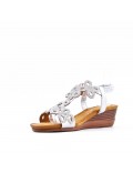 Mixed material wedge sandal for women