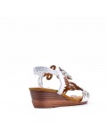 Mixed material wedge sandal for women