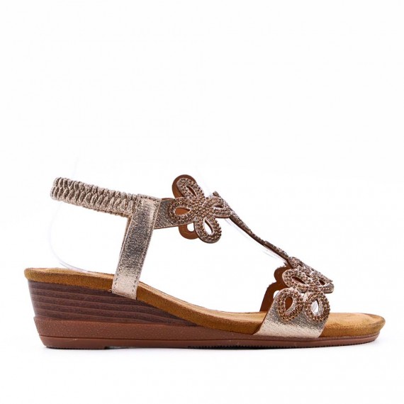 Mixed material wedge sandal for women