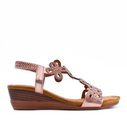 Mixed material wedge sandal for women