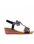 Mixed material wedge sandal for women