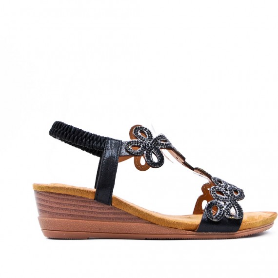 Mixed material wedge sandal for women