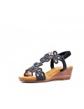 Mixed material wedge sandal for women