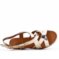 Faux leather wedge sandal for women