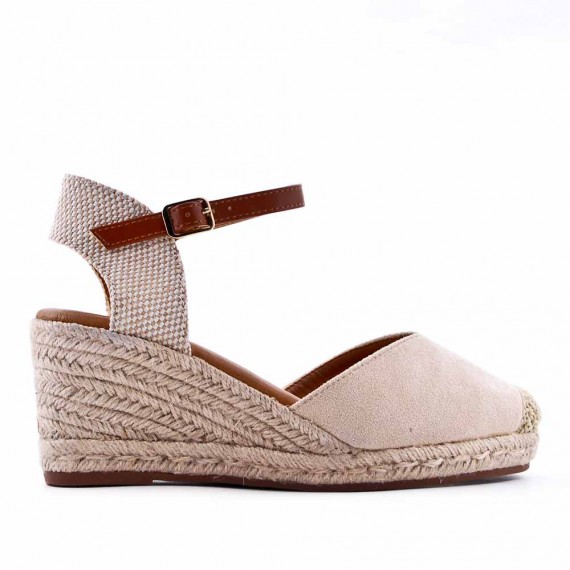 Mixed material wedge sandal for women