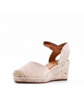 Mixed material wedge sandal for women