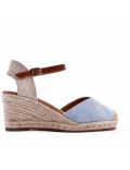 Mixed material wedge sandal for women