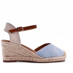 Mixed material wedge sandal for women