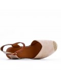 Mixed material wedge sandal for women