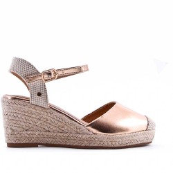 Mixed material wedge sandal for women