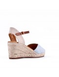 Mixed material wedge sandal for women