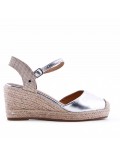 Mixed material wedge sandal for women