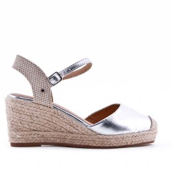 Mixed material wedge sandal for women