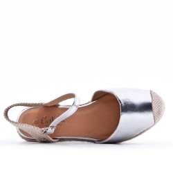 Mixed material wedge sandal for women