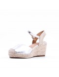 Mixed material wedge sandal for women