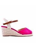 Mixed material wedge sandal for women