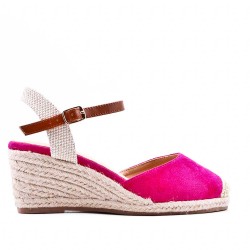 Mixed material wedge sandal for women