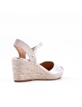 Mixed material wedge sandal for women