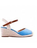 Mixed material wedge sandal for women