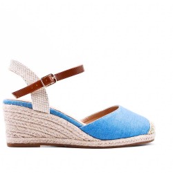 Mixed material wedge sandal for women