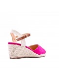 Mixed material wedge sandal for women