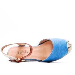 Mixed material wedge sandal for women